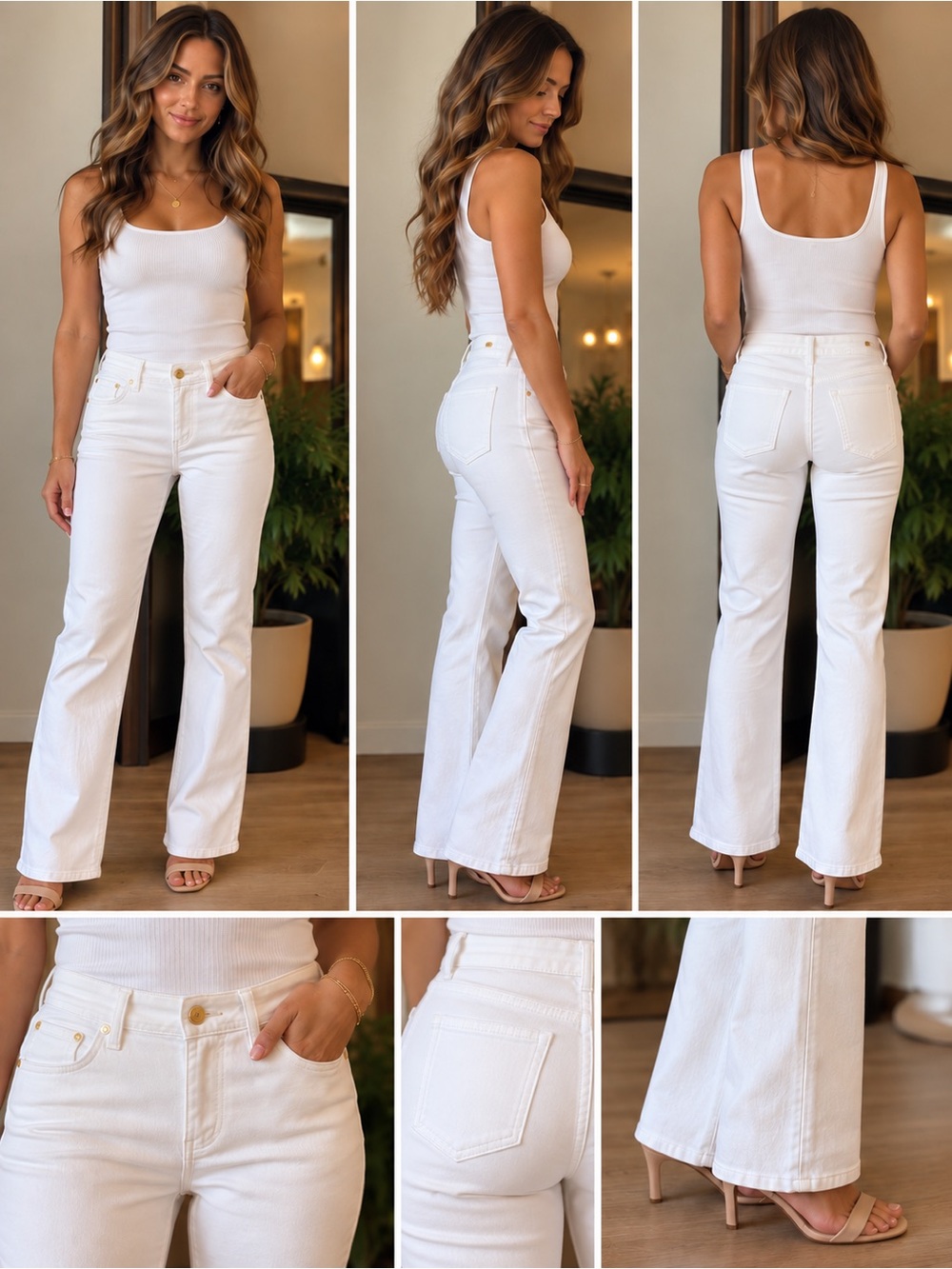 Tory Burch White High-Rise Bootcut Flare Jeans Size 29 Gold Logo Hardware Classy